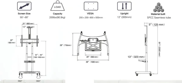 Pedestal / Soporte de Piso para TV 55–90″ – North Bayou AVA‑1800