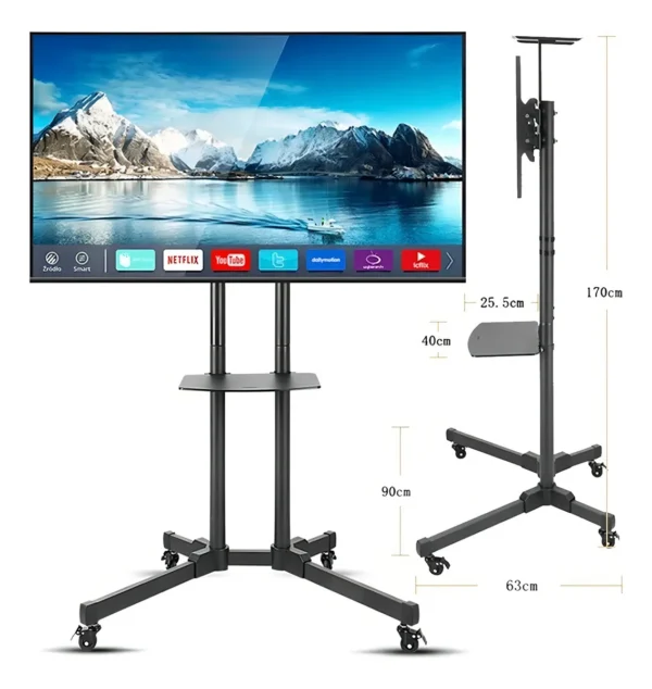 Soporte TV pedestal móvil 32–65″ con ruedas