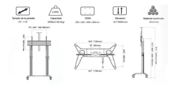 Soporte móvil motorizado TV / monitor 75″-110″ (hasta 136.4 kg)
